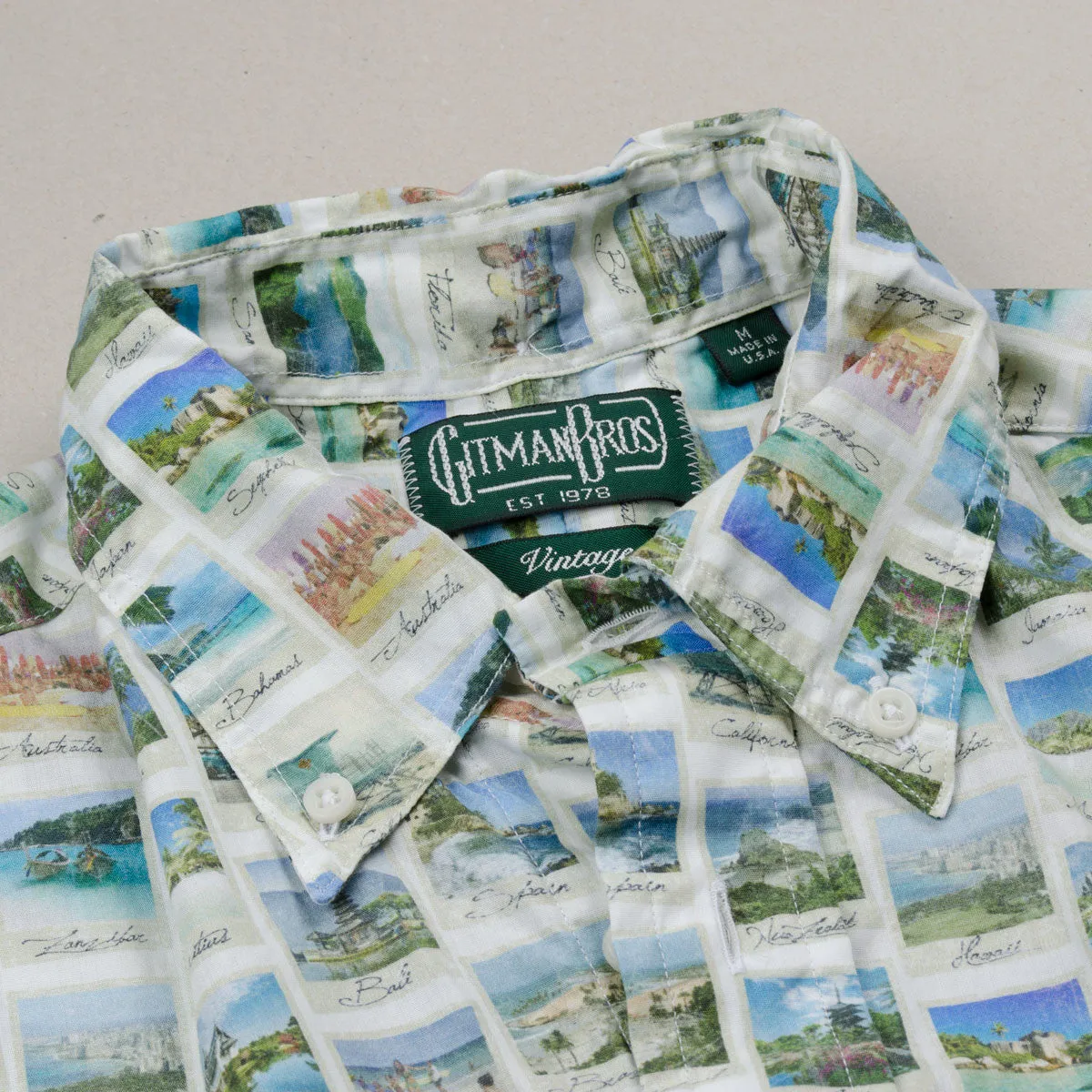 Gitman Vintage - Postcard Print Short-sleeve Shirt - White