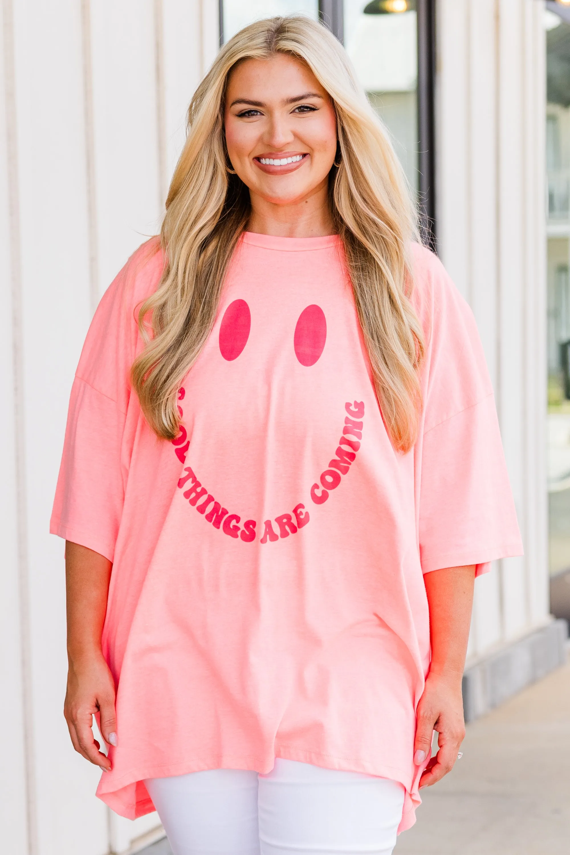 Good Things Boyfriend Tee, Neon Coral Pink