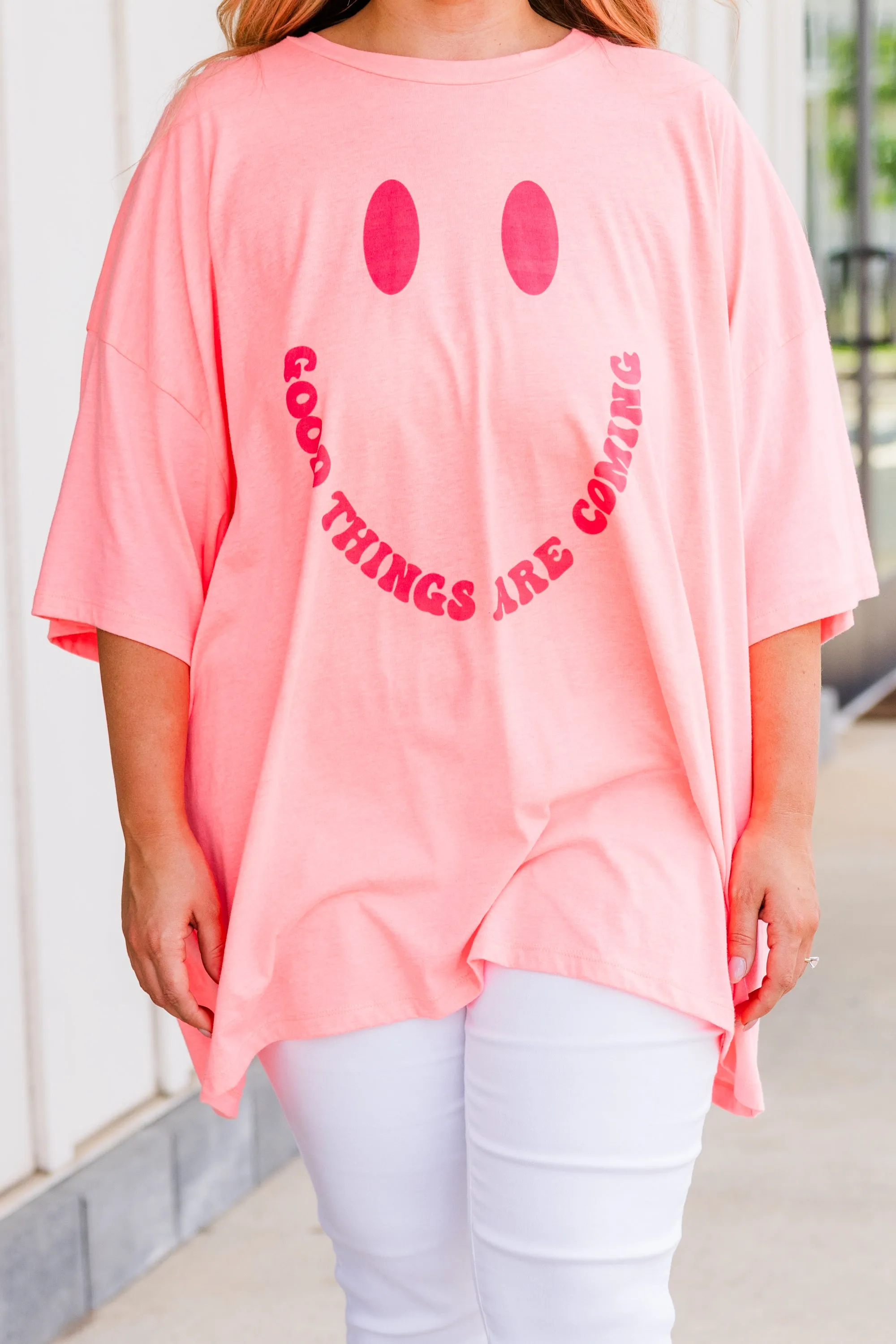 Good Things Boyfriend Tee, Neon Coral Pink