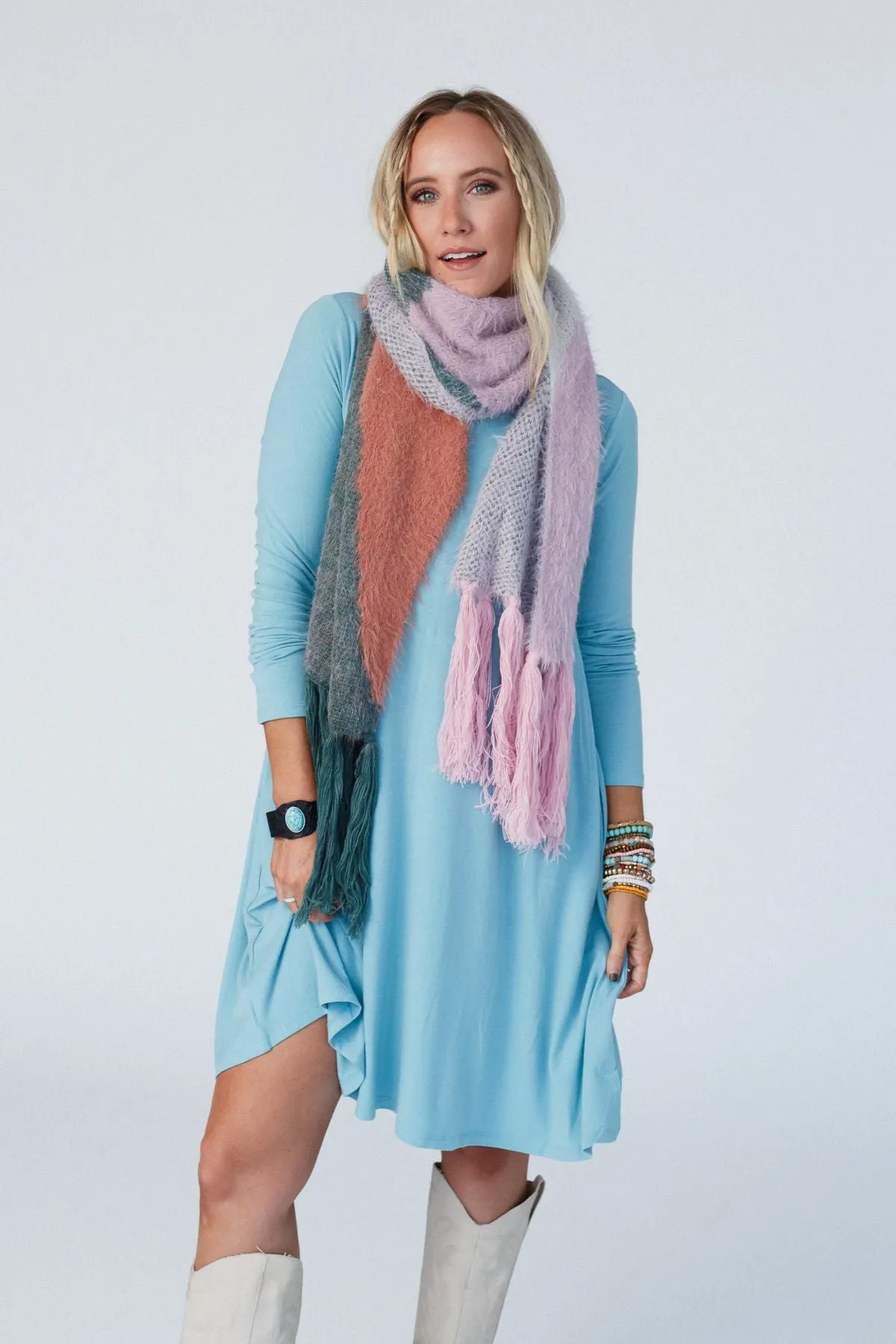 Groovy Swirl Tassel Scarf - Teal