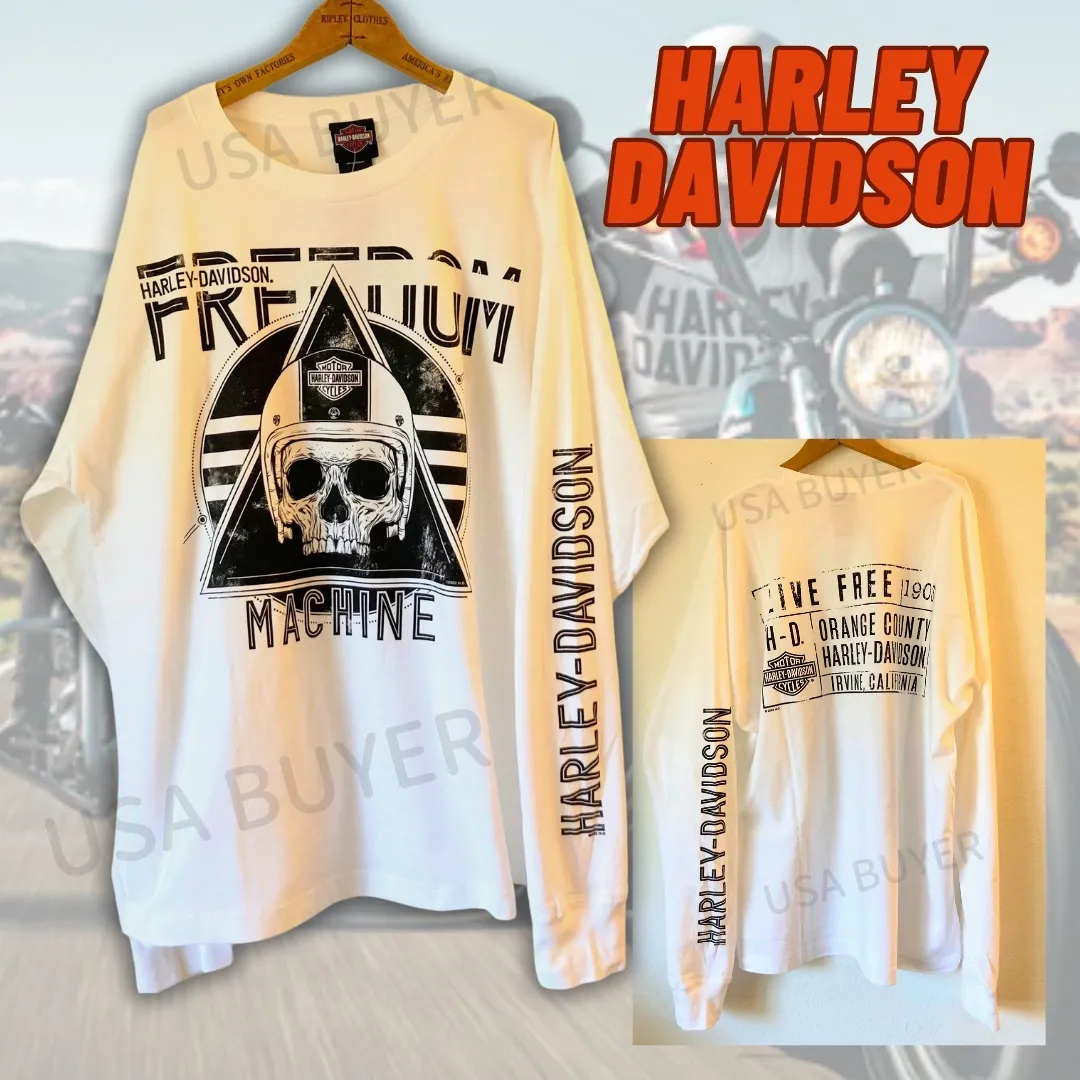 Harley Davidson  |Crew Neck Skull Unisex Street Style Long Sleeves Cotton