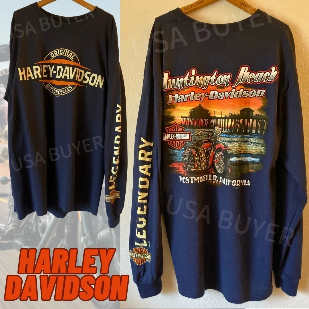 Harley Davidson  |Crew Neck Unisex Street Style Long Sleeves Cotton