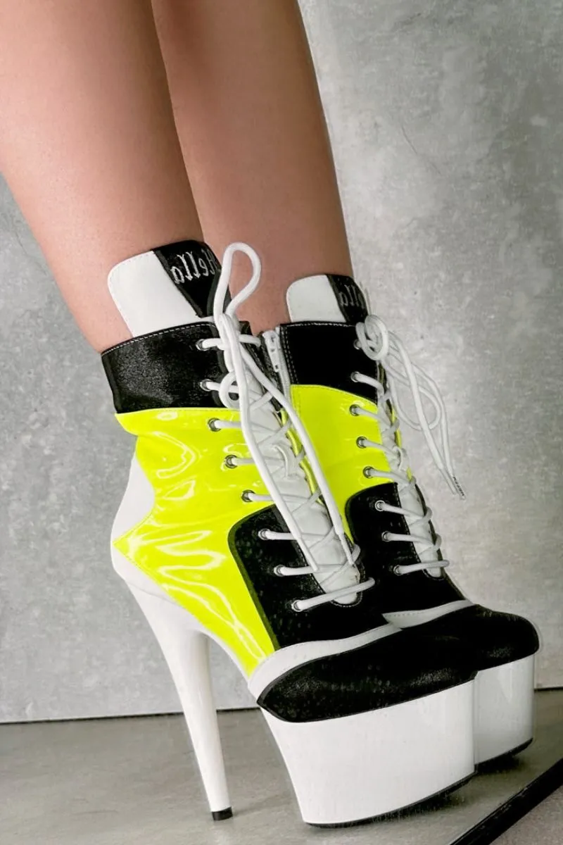 Hella Heels EmpireKicks Low Sneaker 7inch Boots - Atomic Neon Yellow