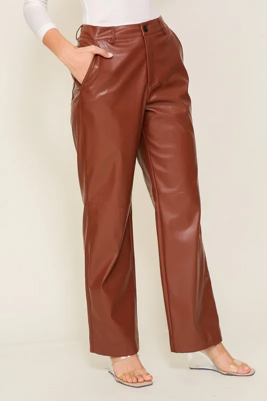 High Waisted Zipper Down P/U Leather Pants