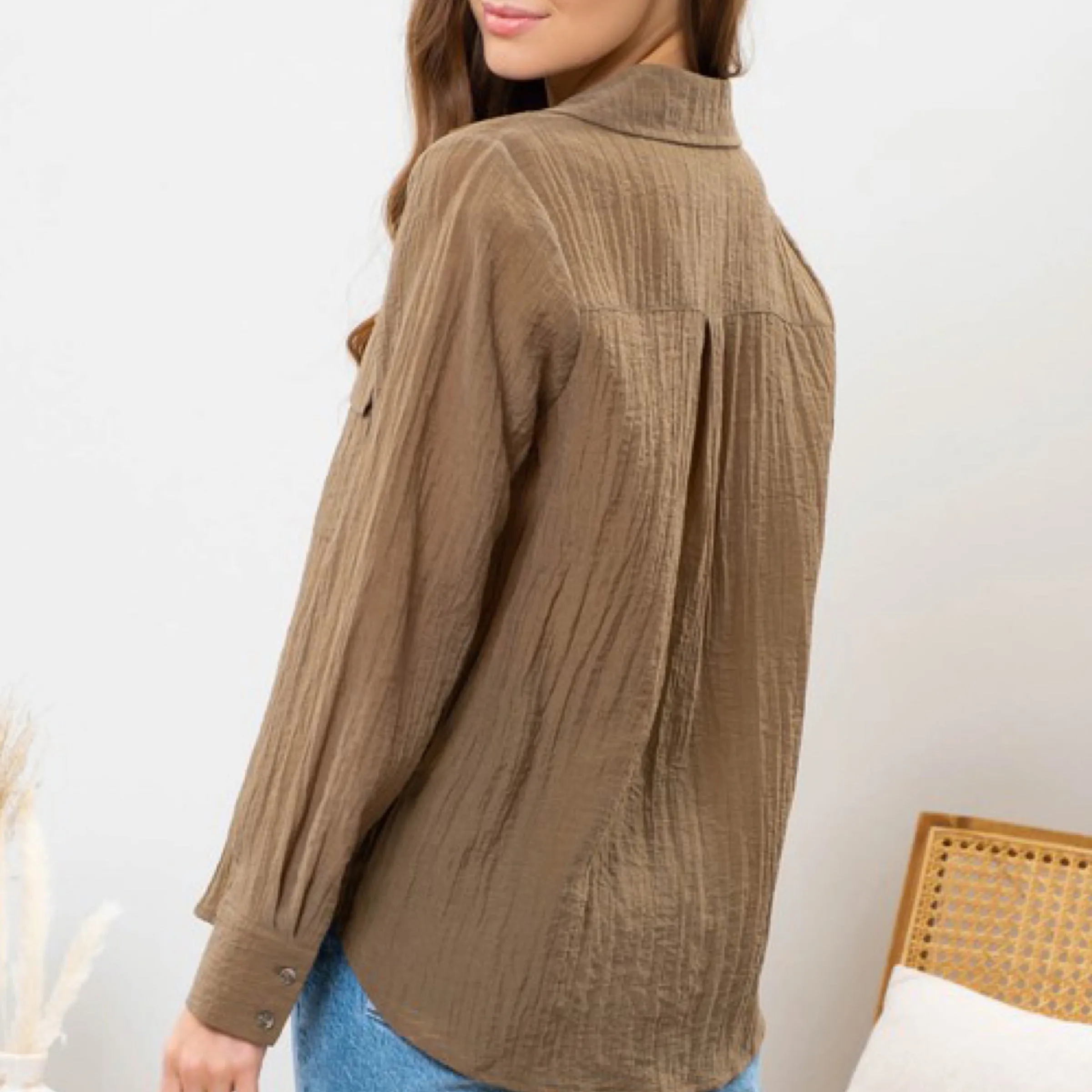 Holly Button Up Top Olive