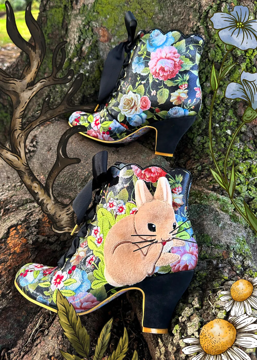 Irregular Choice Bunny Bow 40's Boots Black