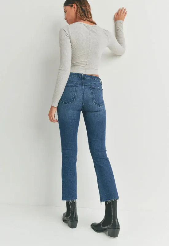 Just Black - High Rise Tonal Crop Flare Jeans Dark Denim