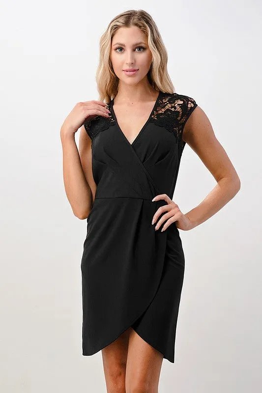 Lace Shoulder Overlap Dress