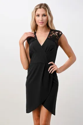 Lace Shoulder Overlap Dress