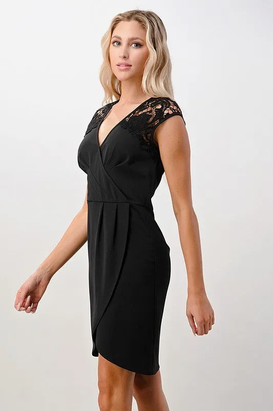 Lace Shoulder Overlap Dress