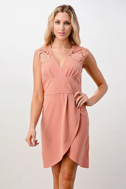 Lace Shoulder Overlap Dress