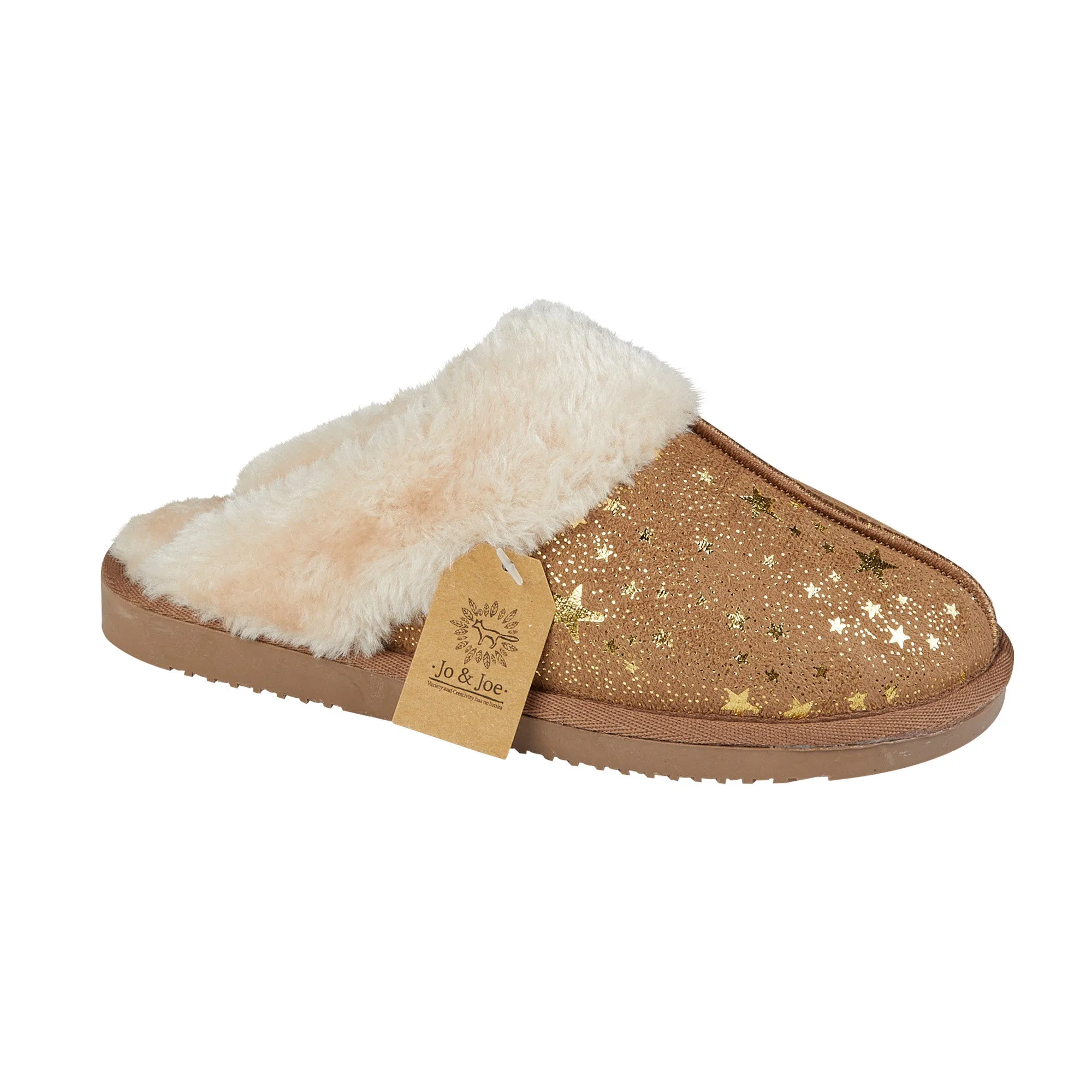 Ladies Bedroom Fleece Trim Slippers Mule Slip On Cognac Tan Tiggi sale