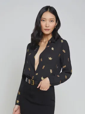 L’agence - Laurent L/S Shirt - Black Gold Crown Embroidery