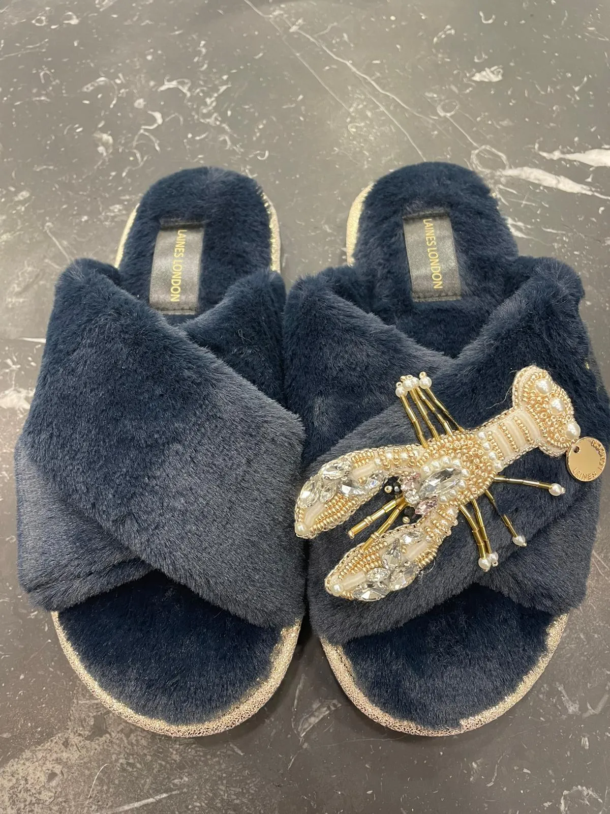 Laines London Navy Lobster Slippers