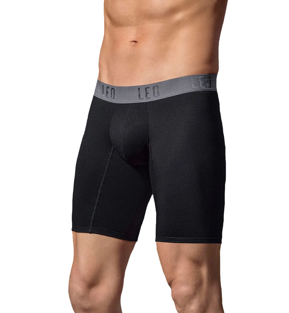 LEO Men's Long Leg Boxer Brief (033310) - Black