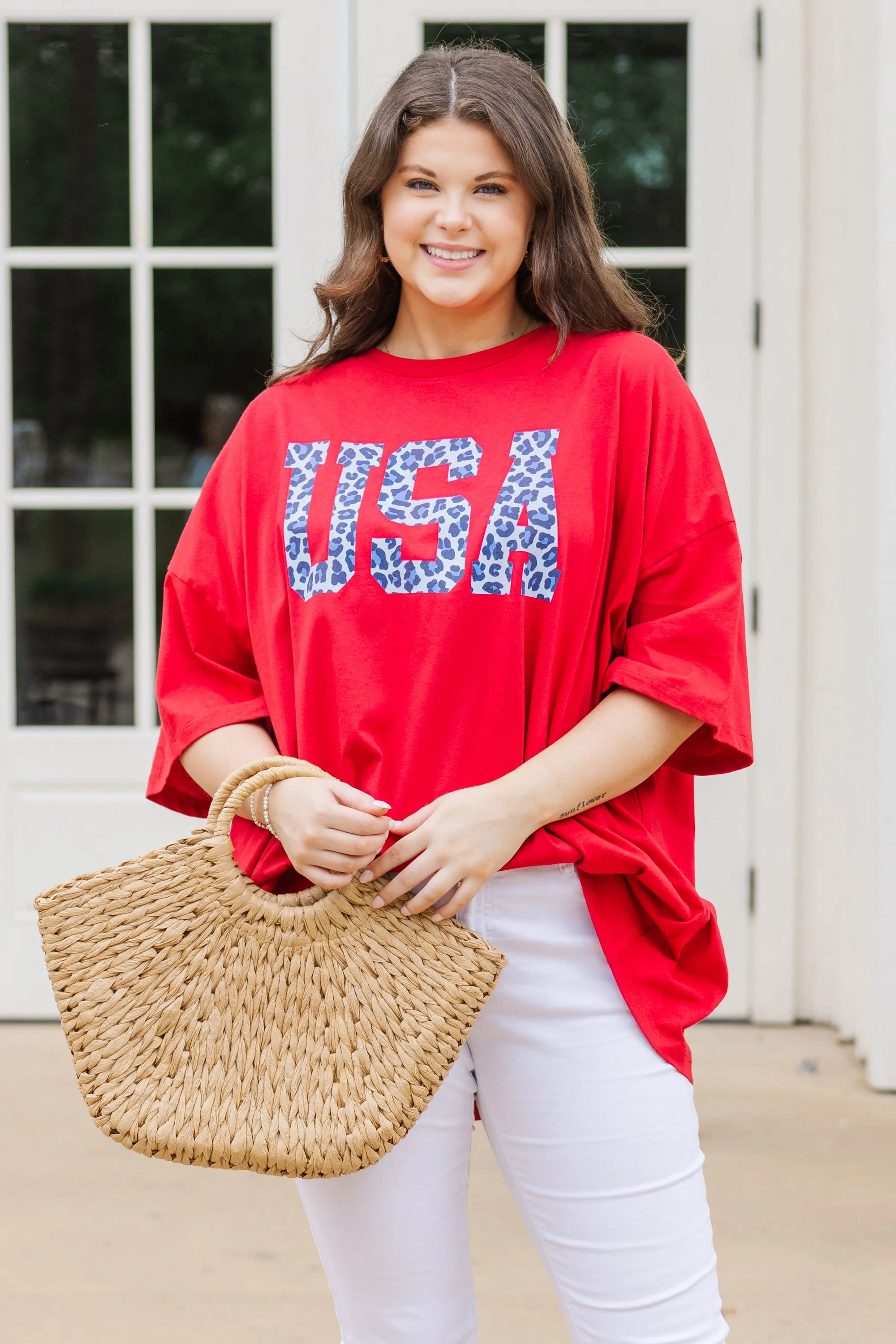 Liberty Leopard Boyfriend Tee, Red