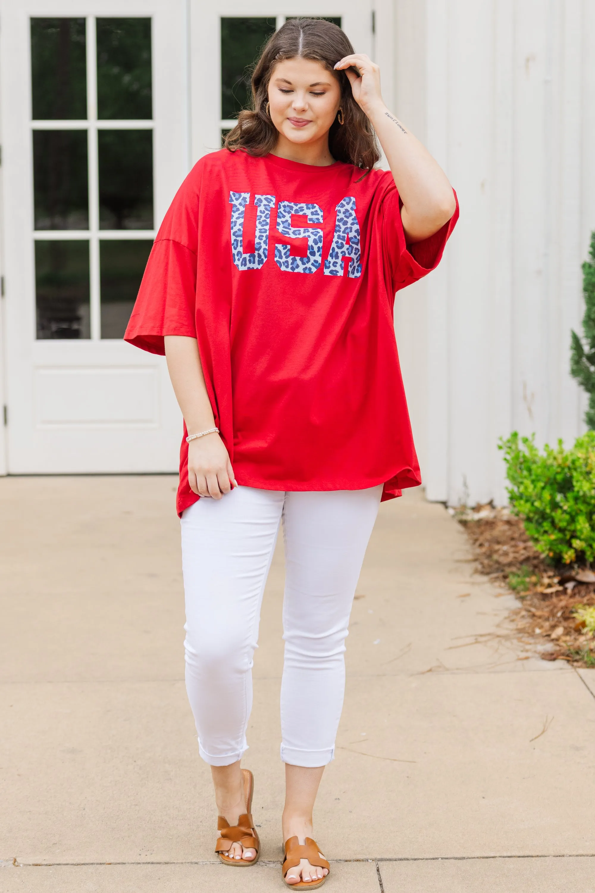 Liberty Leopard Boyfriend Tee, Red