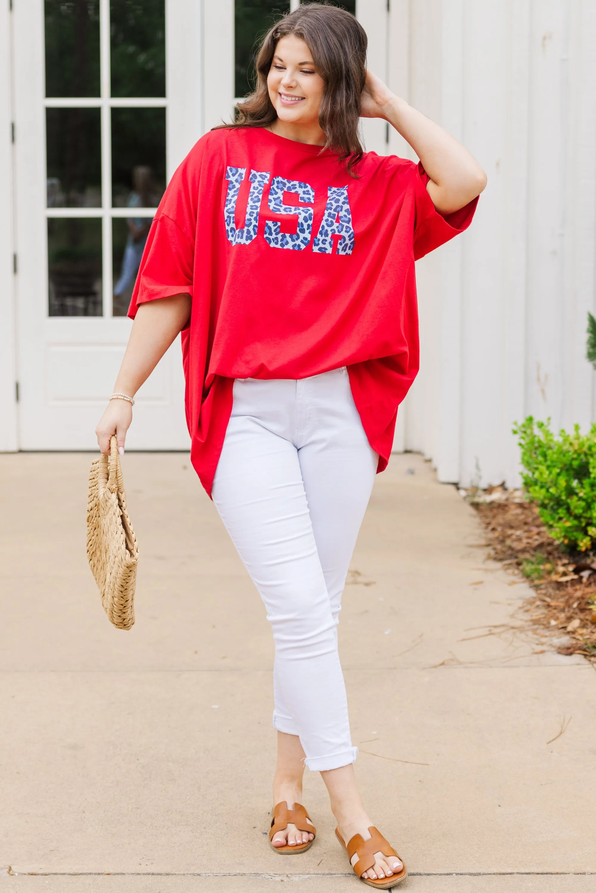 Liberty Leopard Boyfriend Tee, Red