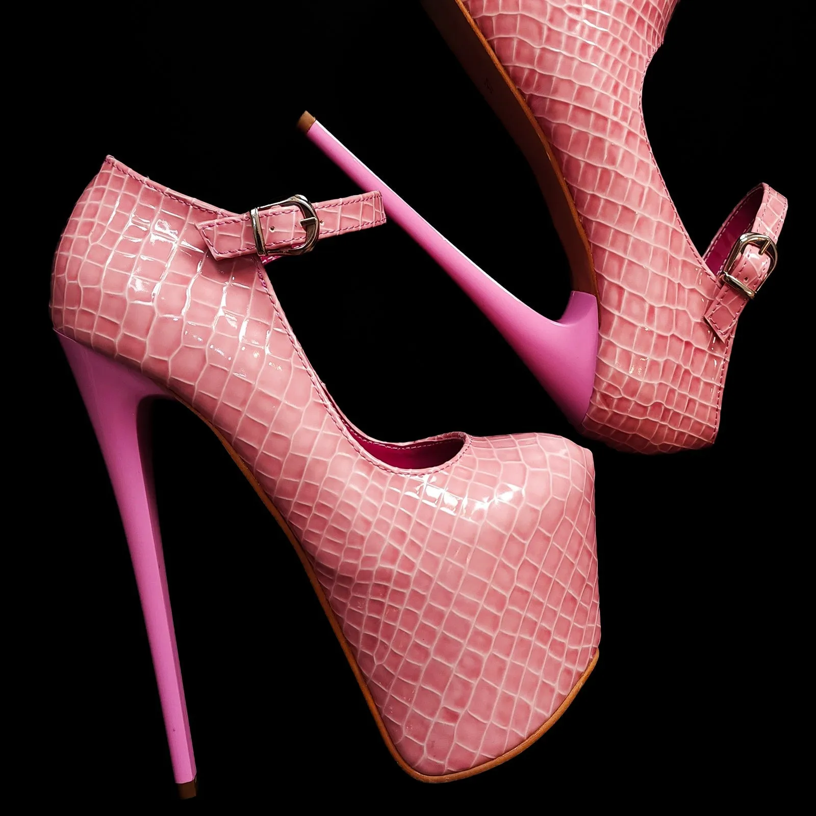 Light Pink Croco Mary Jane High Heels