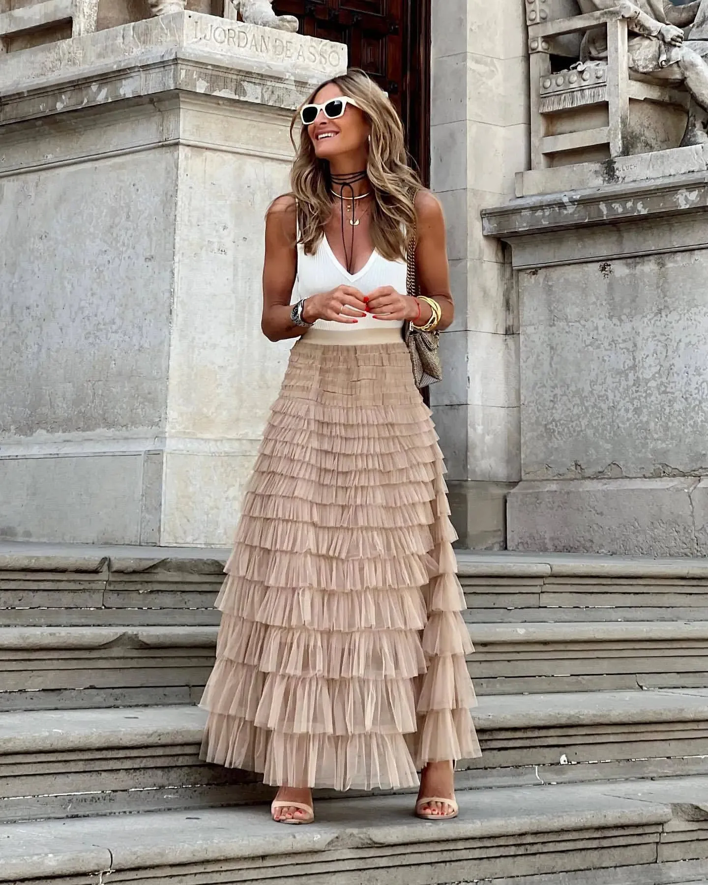 Long Skirt Layered Ruffles Design Elegant