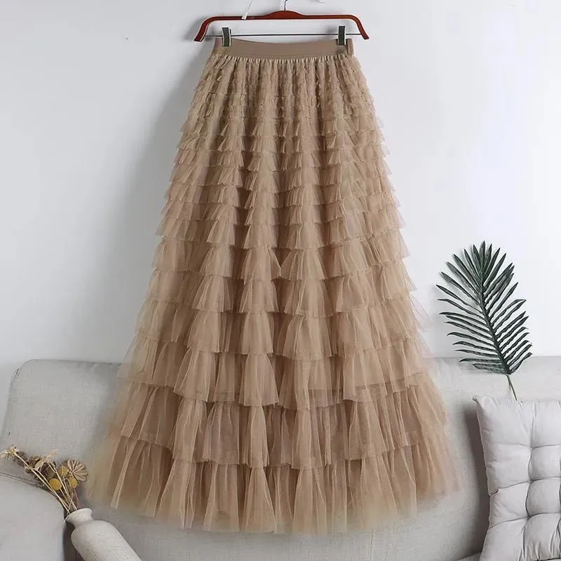 Long Skirt Layered Ruffles Design Elegant