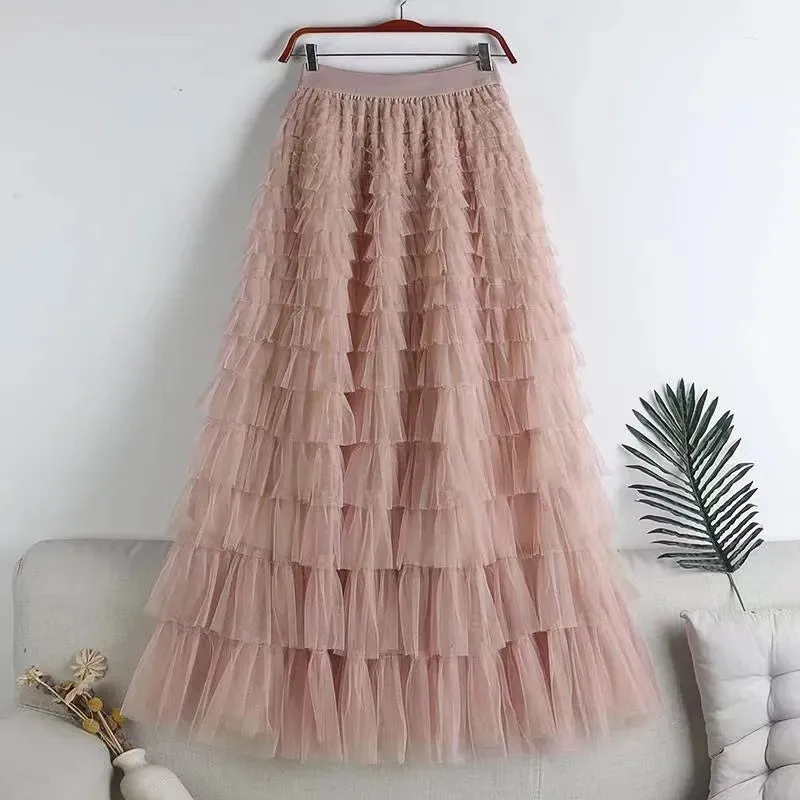 Long Skirt Layered Ruffles Design Elegant