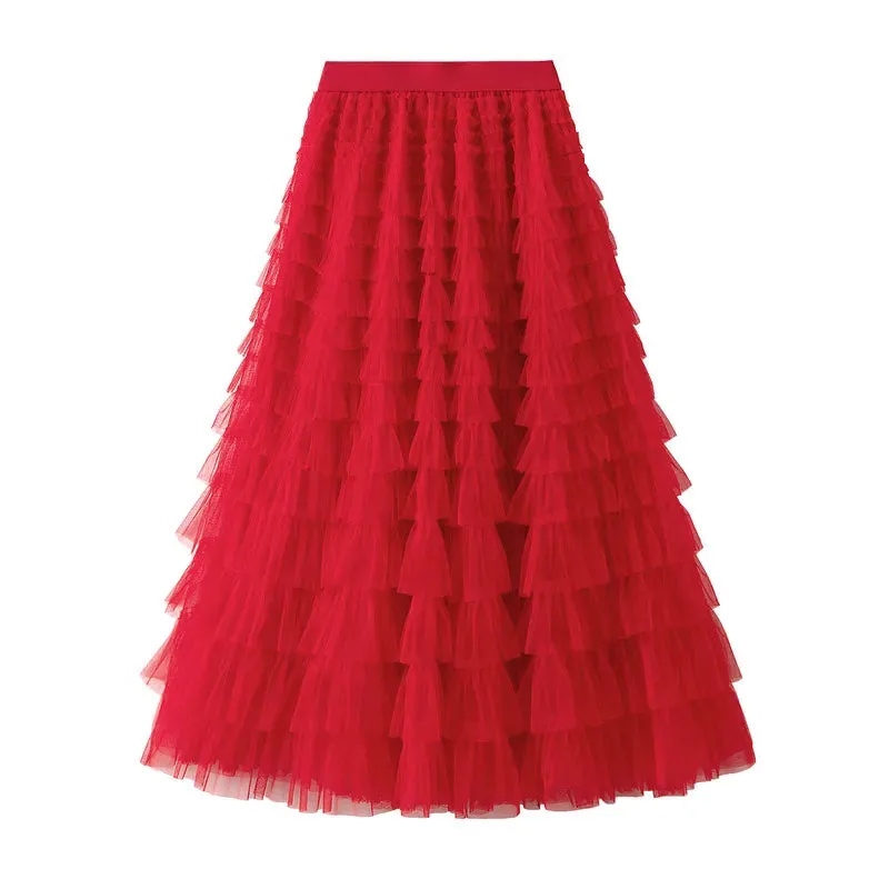 Long Skirt Layered Ruffles Design Elegant