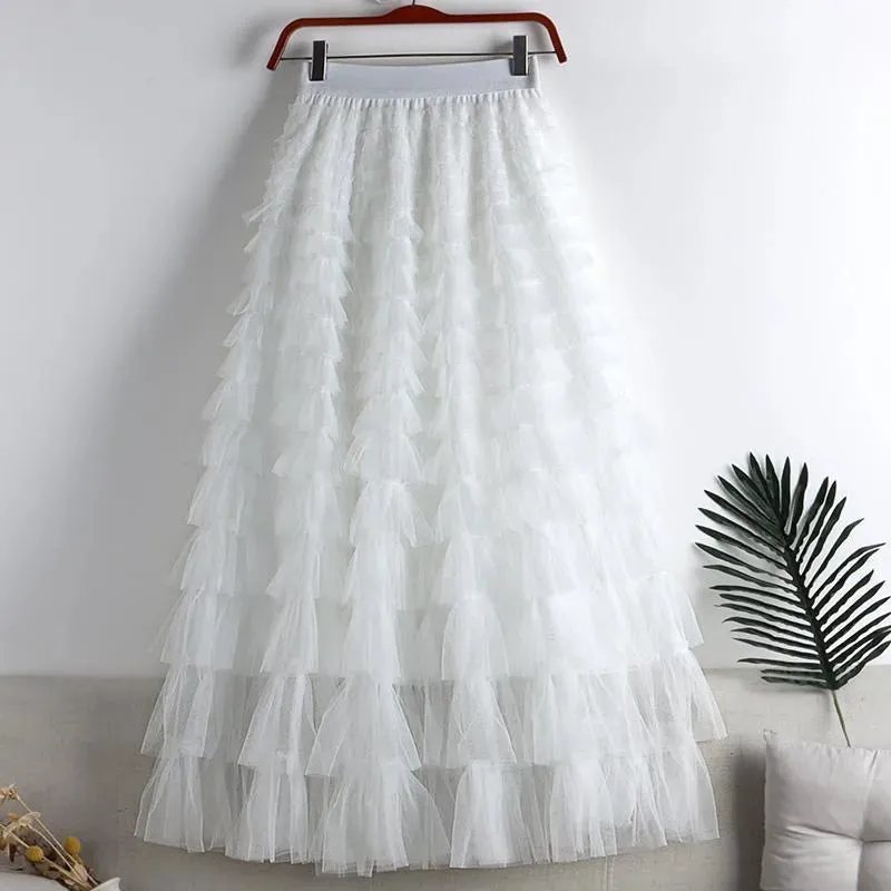 Long Skirt Layered Ruffles Design Elegant