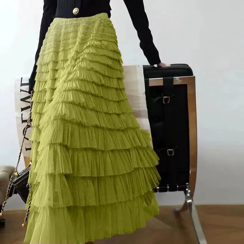 Long Skirt Layered Ruffles Design Elegant