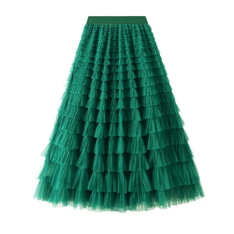 Long Skirt Layered Ruffles Design Elegant