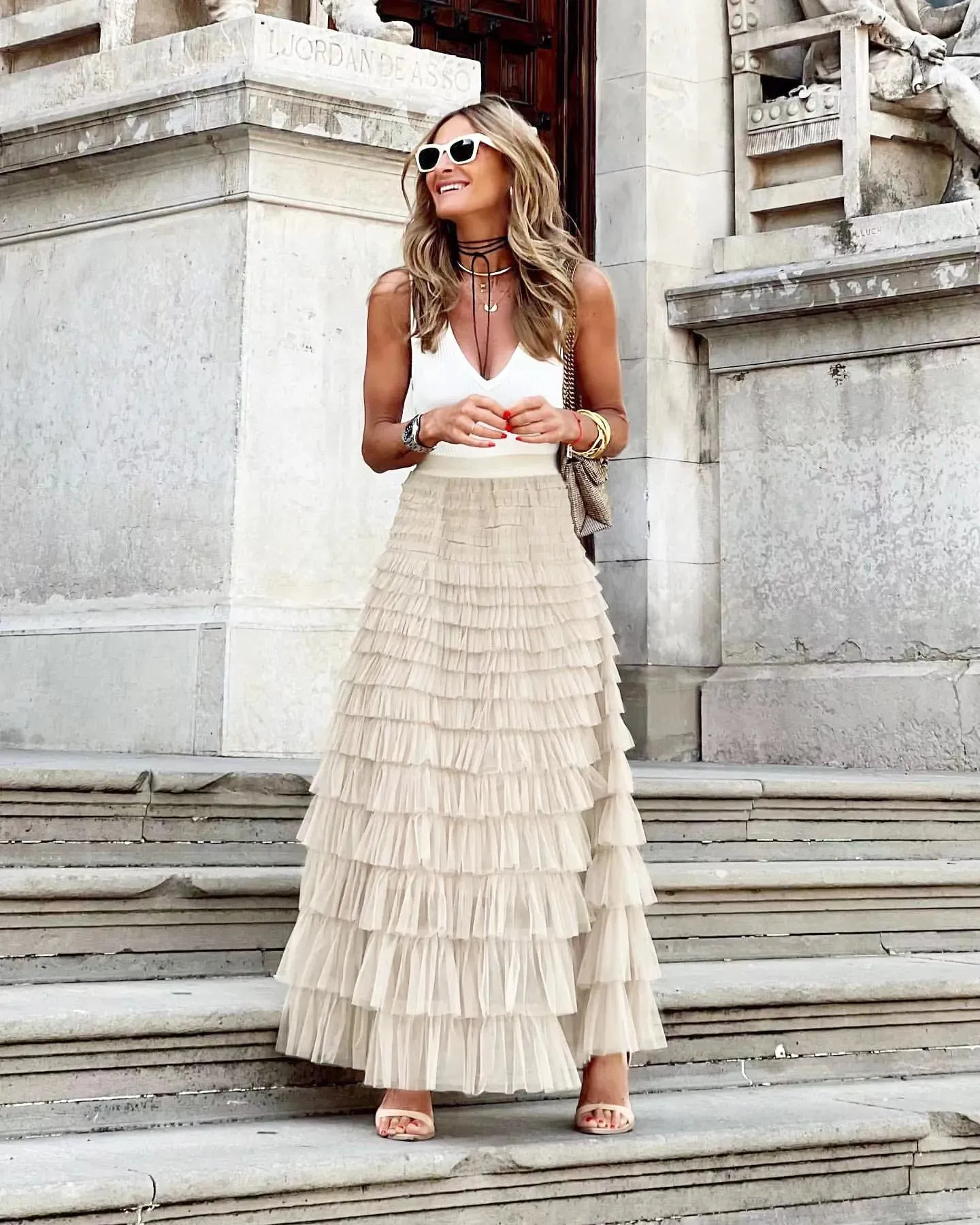 Long Skirt Layered Ruffles Design Elegant