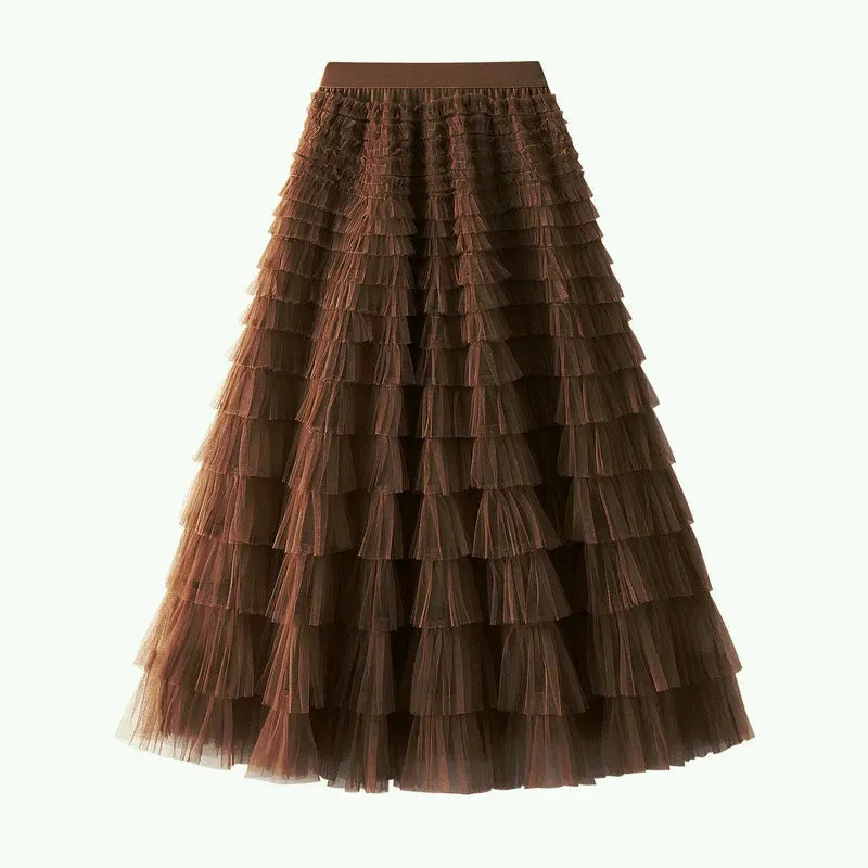 Long Skirt Layered Ruffles Design Elegant