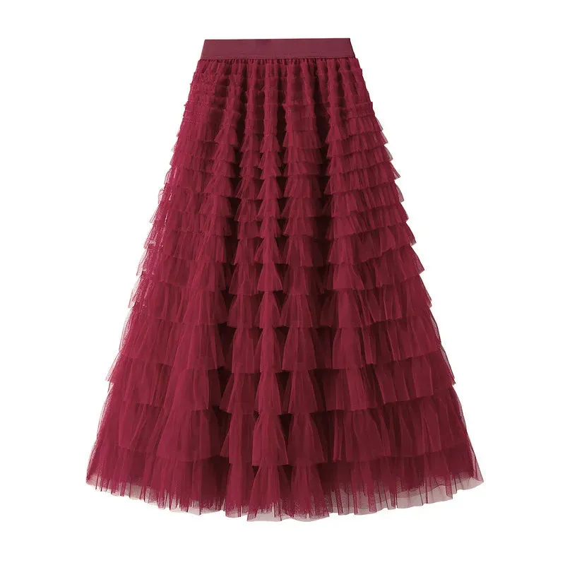 Long Skirt Layered Ruffles Design Elegant