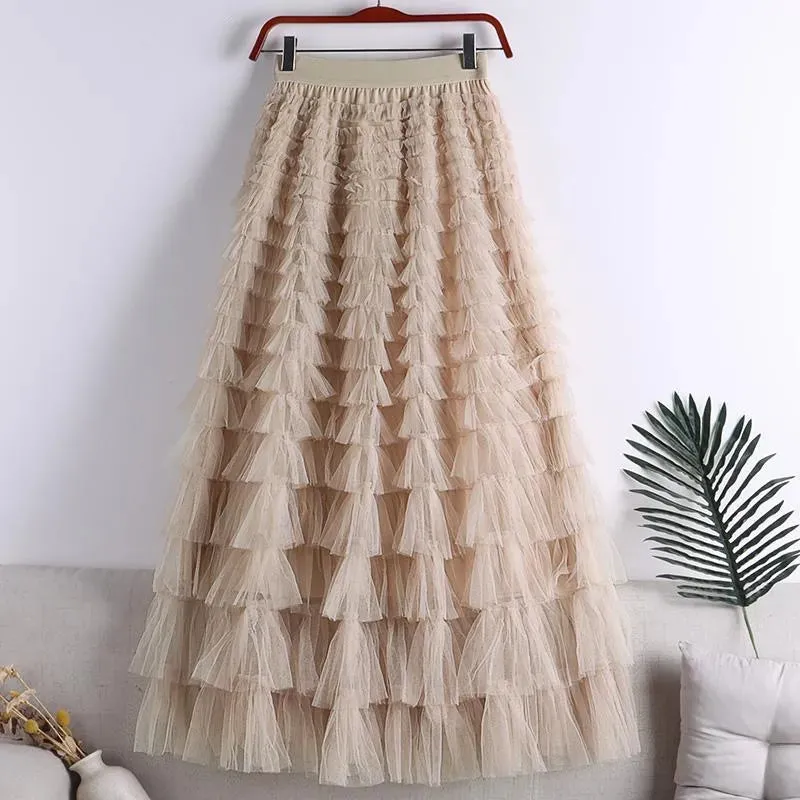 Long Skirt Layered Ruffles Design Elegant