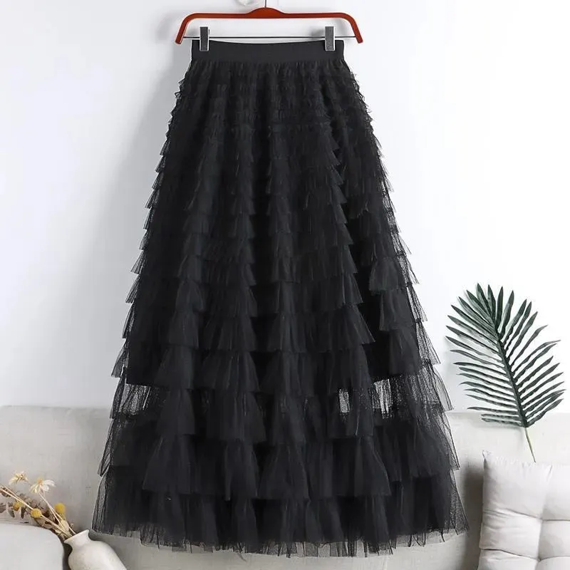 Long Skirt Layered Ruffles Design Elegant