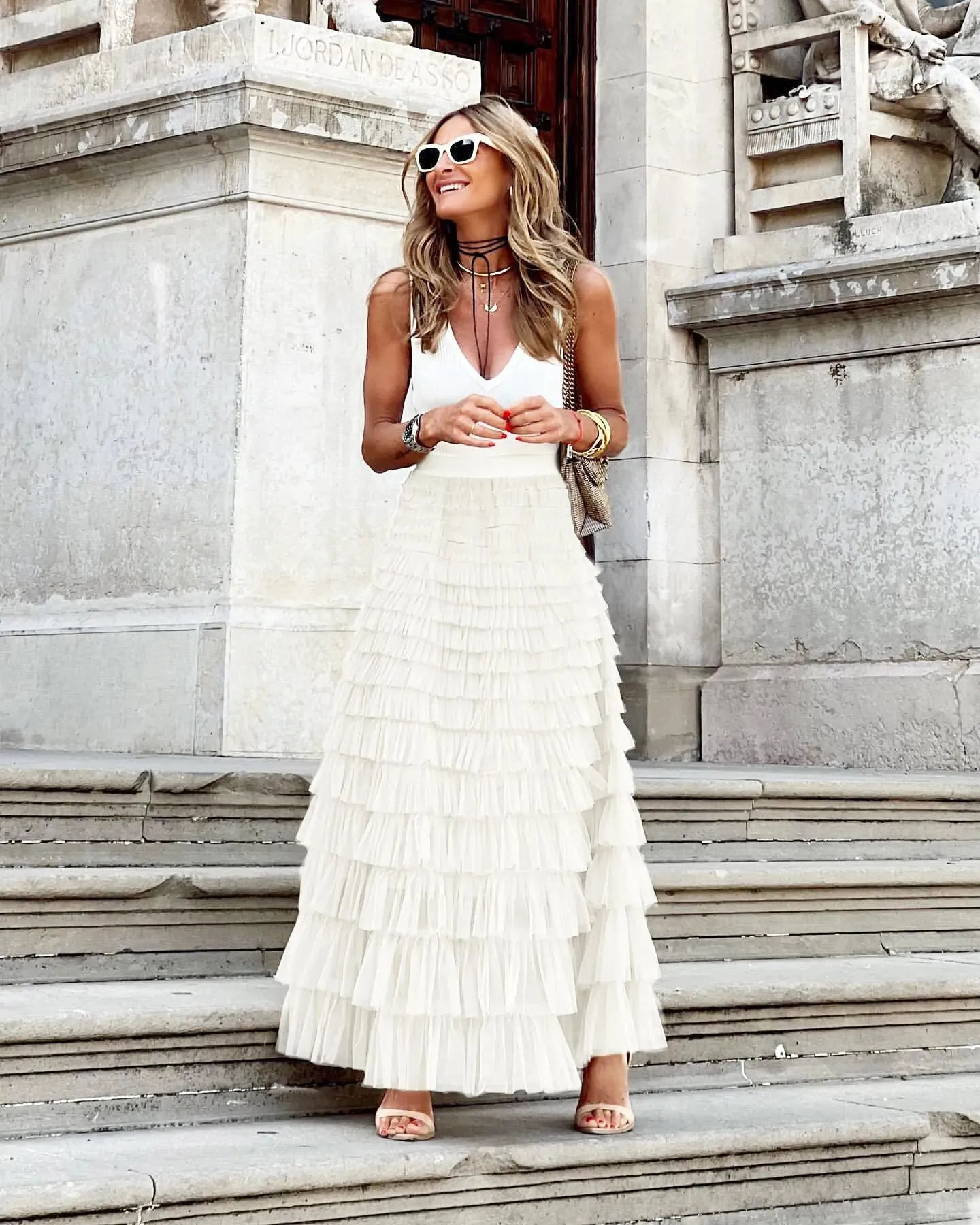 Long Skirt Layered Ruffles Design Elegant