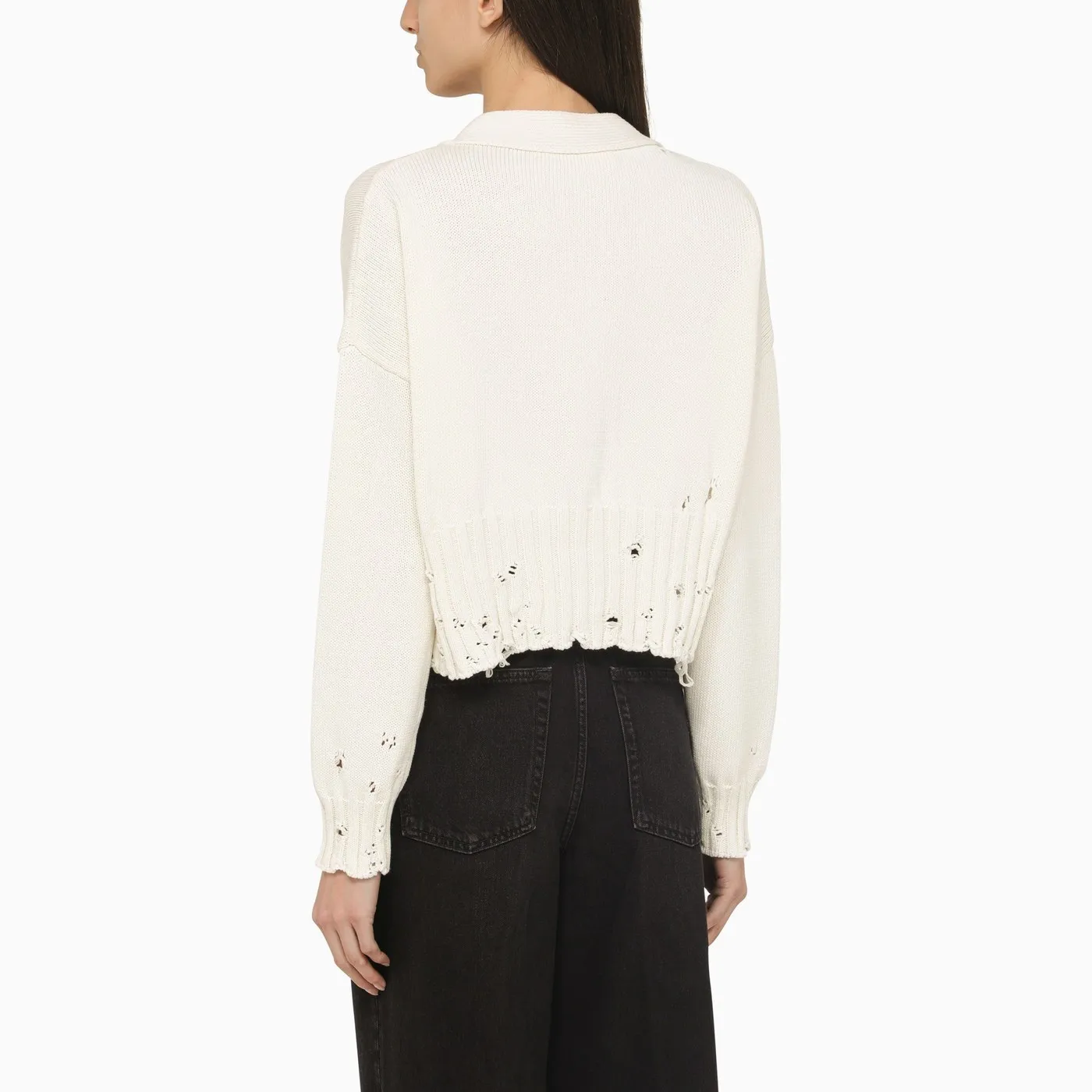 MARNI  |White dishevelled cotton cropped cardigan