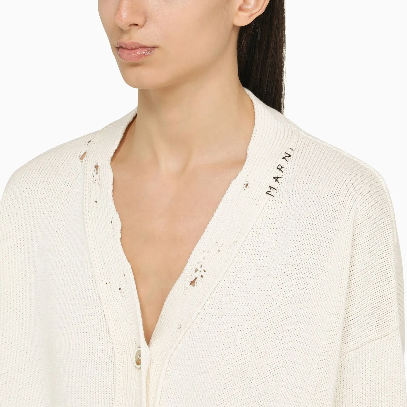 MARNI  |White dishevelled cotton cropped cardigan