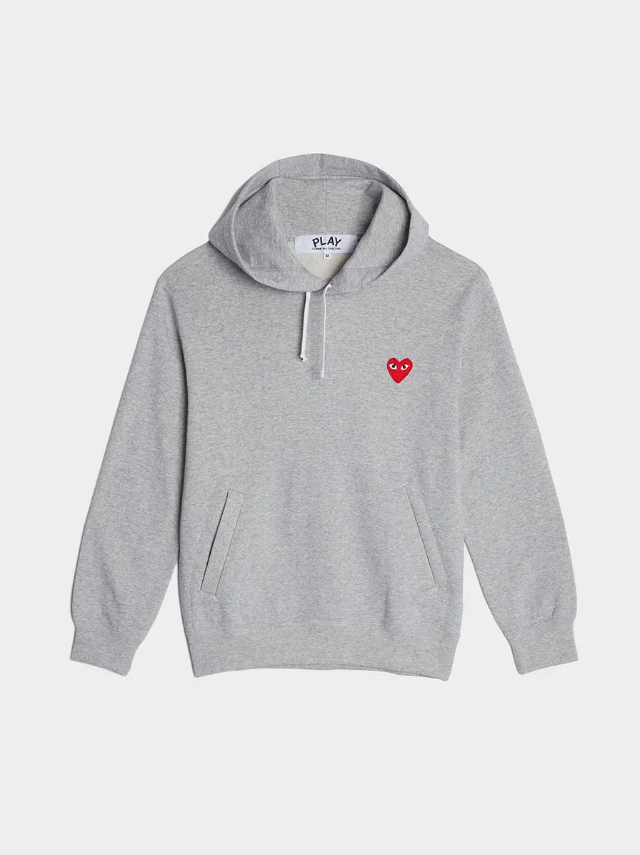 Men Red Heart Play Hooded Sweatshirt, Grey