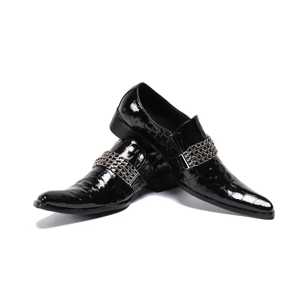 Men's Black Genuine Leather Pointed Toe Business Formal Dress Shoes