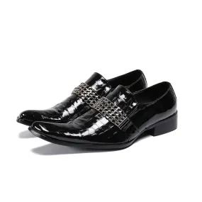 Men's Black Genuine Leather Pointed Toe Business Formal Dress Shoes