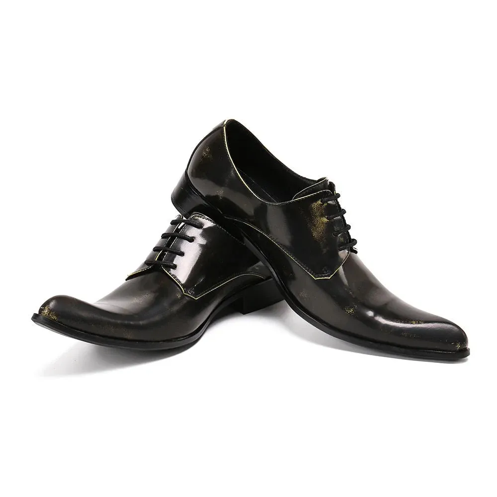 Men's Formal Pointed Toe Lace-up Genuine Leather Business Dress Shoes