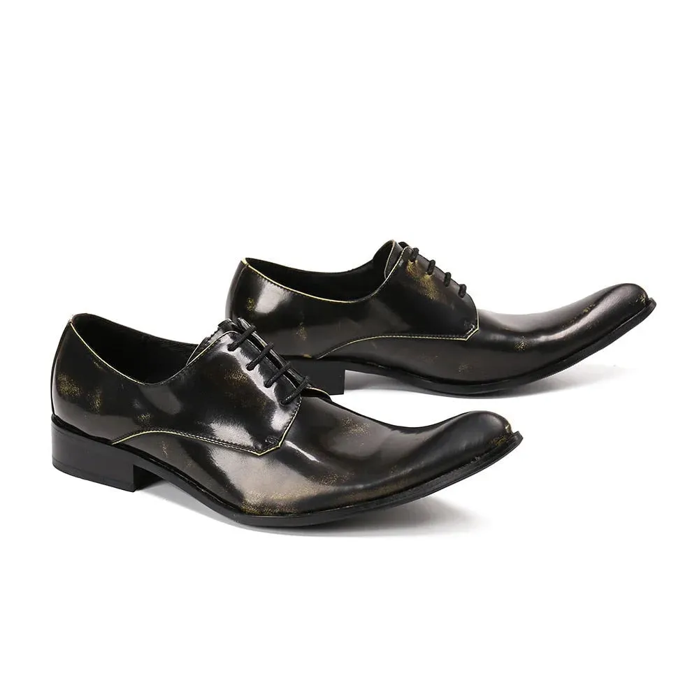 Men's Formal Pointed Toe Lace-up Genuine Leather Business Dress Shoes