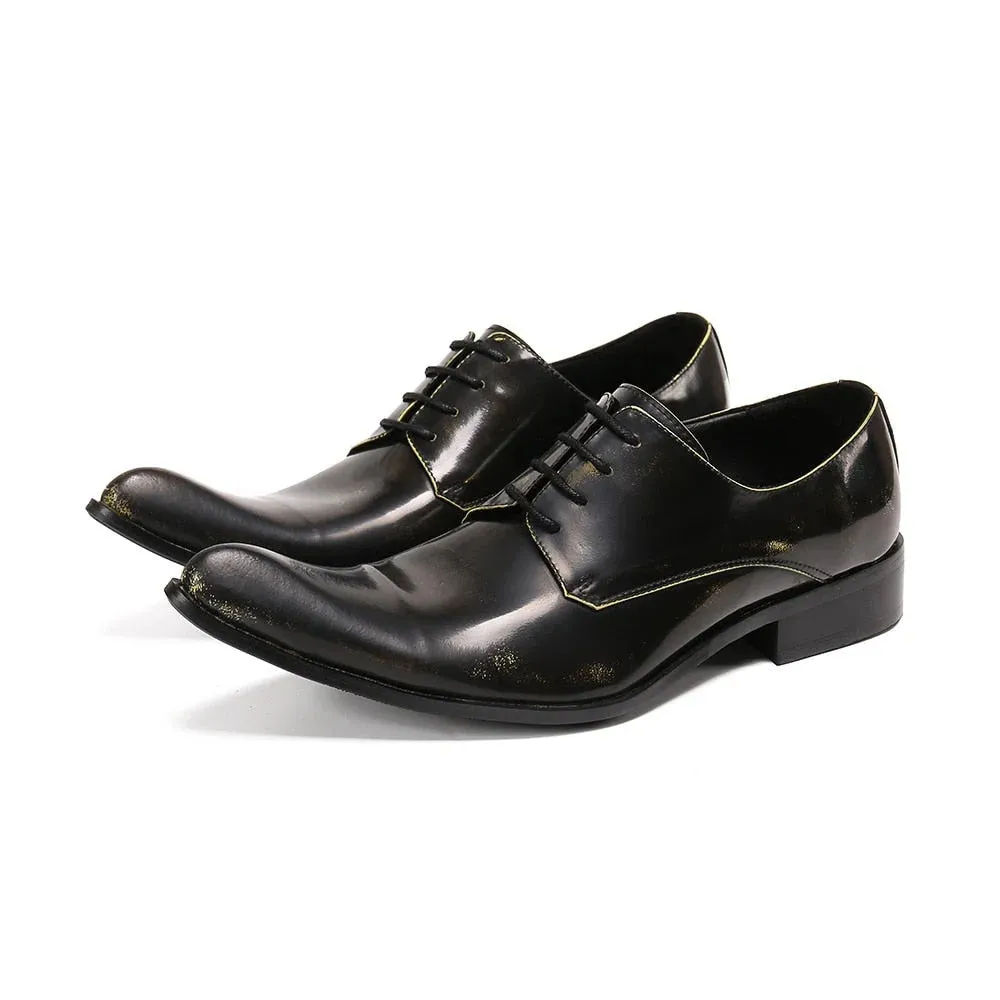 Men's Formal Pointed Toe Lace-up Genuine Leather Business Dress Shoes