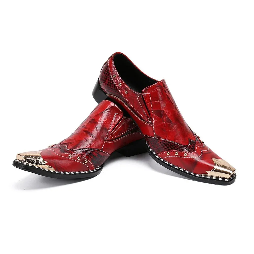 Men's Italian Vintage Leather Metal Pointed Toe Slip-on Party Dress Shoes