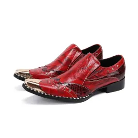 Men's Italian Vintage Leather Metal Pointed Toe Slip-on Party Dress Shoes