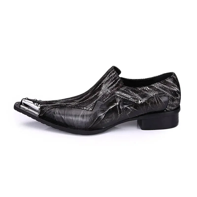 Men's Japanese Pointed Toe Genuine Leather Low Heel Slip-On Dress Shoes