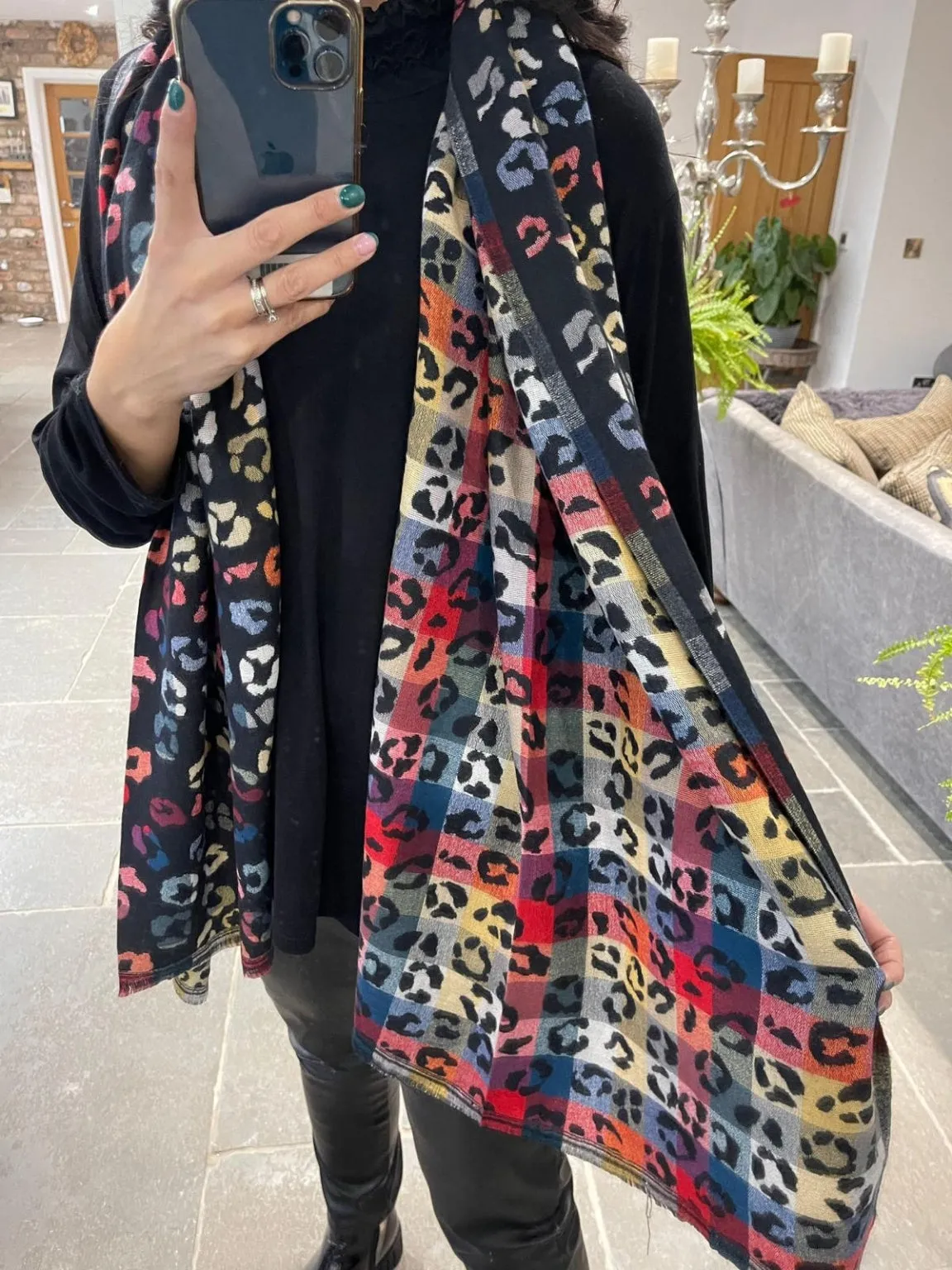 Mixed Colour Leopard Print Scarf