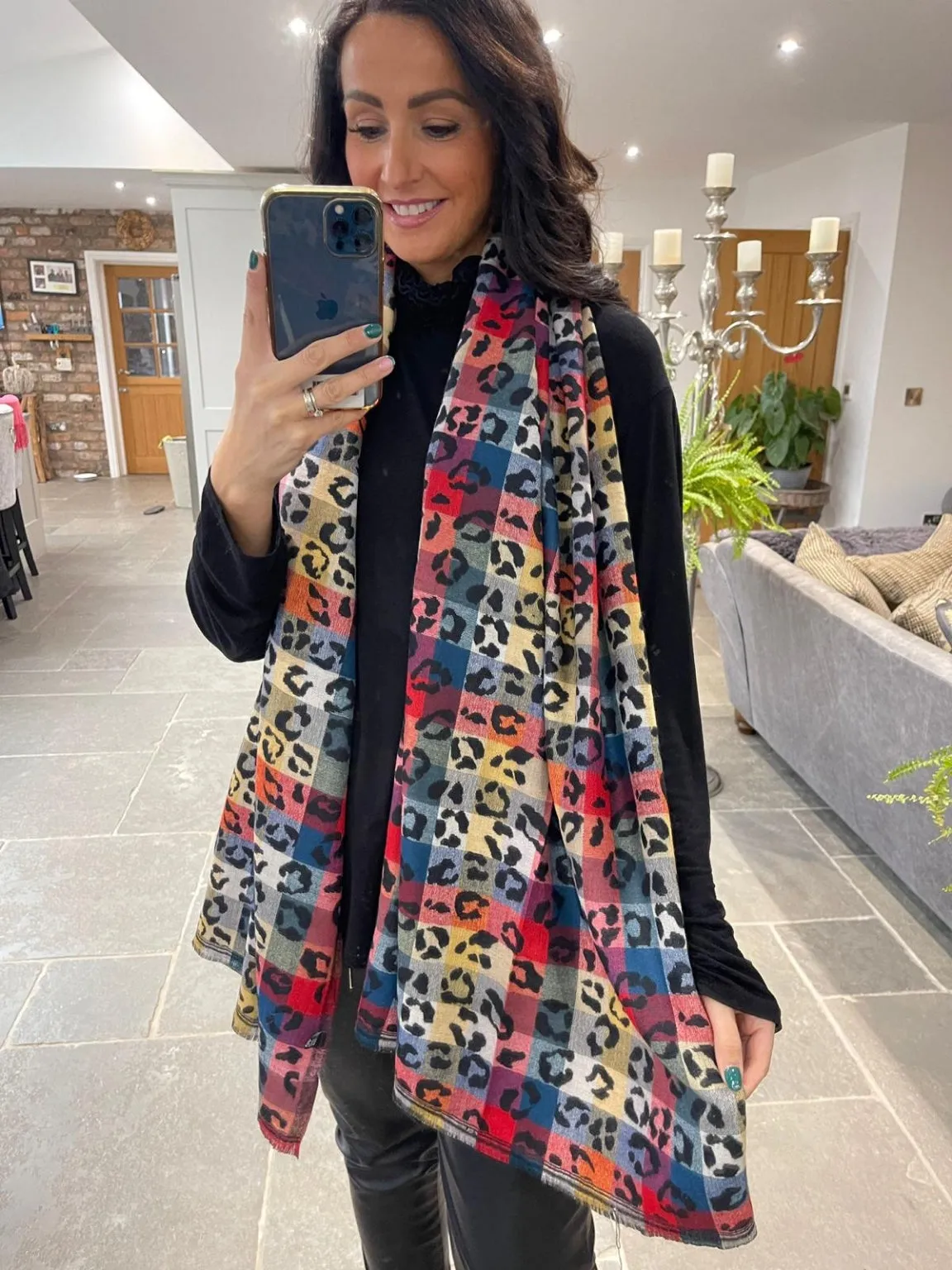 Mixed Colour Leopard Print Scarf