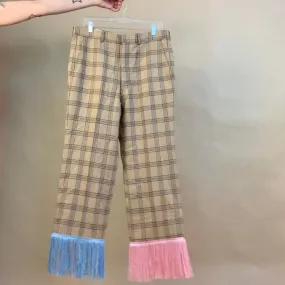 Mixed fringe plaid pants